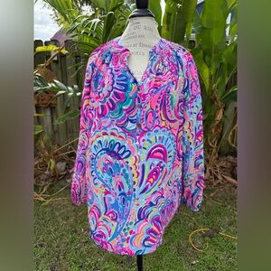 Lilly Pulitzer silk Elsa blouse size XL EUC